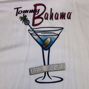Tommy Bahama Hawaiian Shirt "Bar None" Embroidered Rayon White Button Front